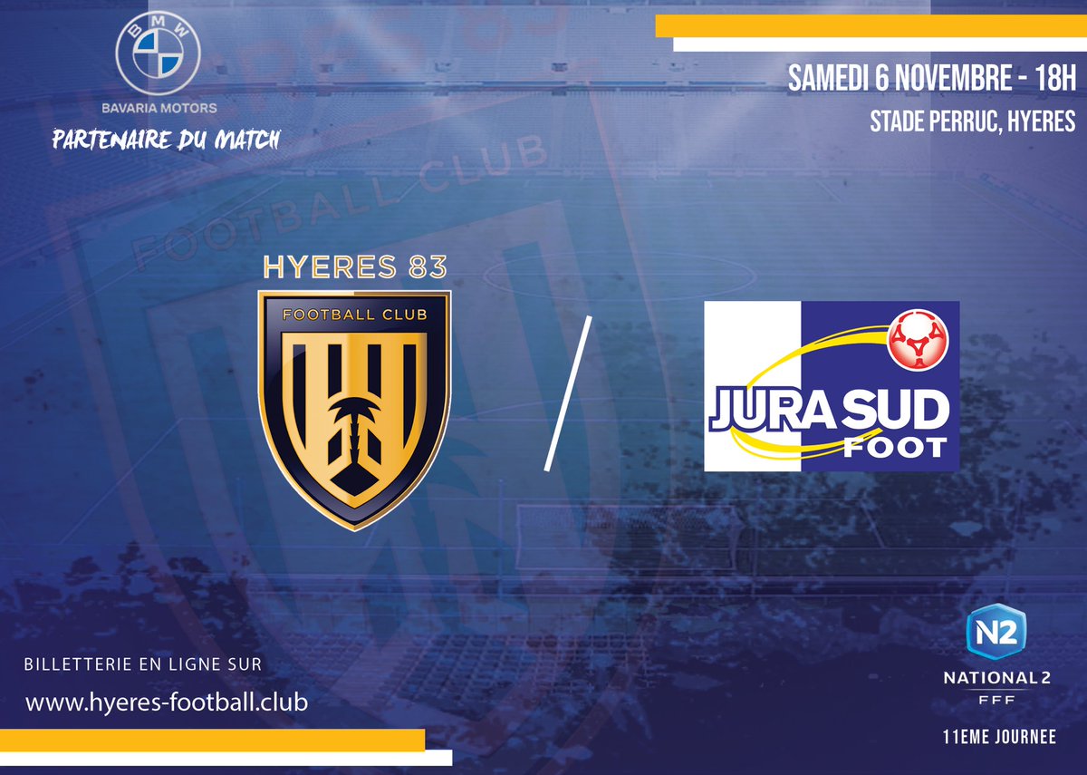 Le prochain match à domicile se déroulera le samedi 06 novembre à 18h au Stade Perruc. @bmwbavariamotors sera parrain du match. 

🗓 Samedi 6 Novembre
⏰ 18H00
📍Stade Perruc
🔑 Ouverture de la billetterie et des portes à 17h
‼️Fermeture des portes à 18h20 
🛍 Boutique sur place