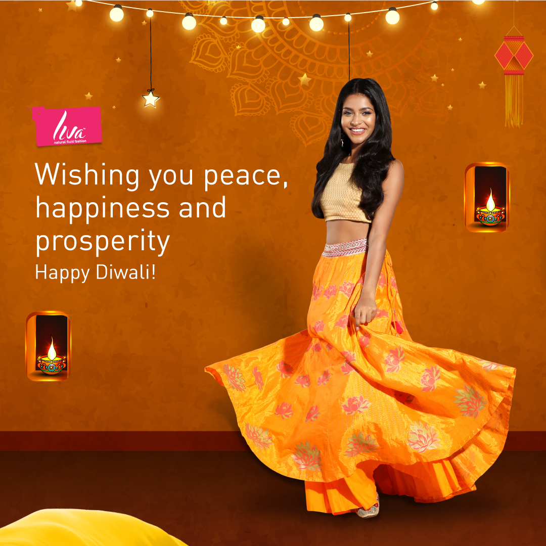 May the festival of lights brighten our lives and bless us with health and prosperity. Wishing you and your loved ones #HappyDiwali. 
#Livafluidfashion #liveyourflow #DiwaliWithLIVA #Festivelooks
