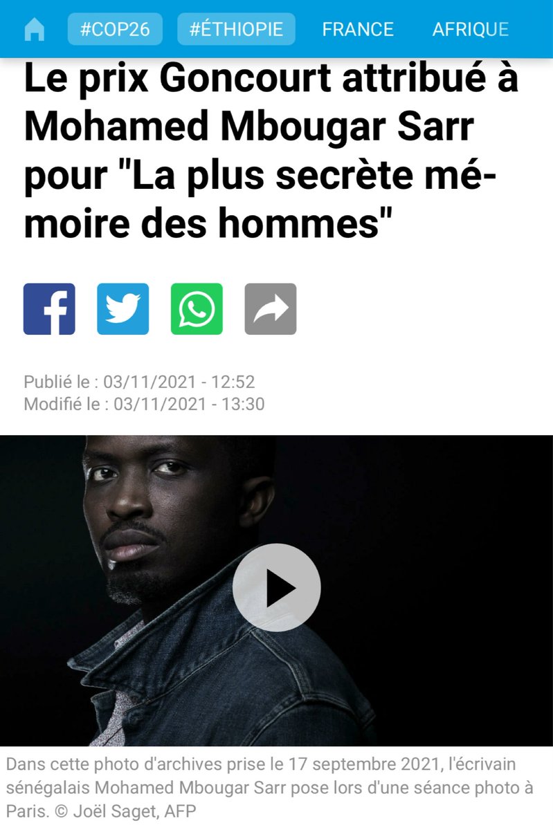 bembelly's tweet photo. Le #PrixGoncourt attribué à #Mohamed, je répète, à Mohamed #MbougarSarr pour «La plus secrète mémoire des hommes» 

📍100ans après #RenéMaran [#Batouala 1er #GoncourtNoir] la symbolique est parfaite. Gloire à #Momo &amp; #Morrocons! 

https://t.co/0vMC0hlujd via @FRANCE24 https://t.co/ms2u7rR4Kq