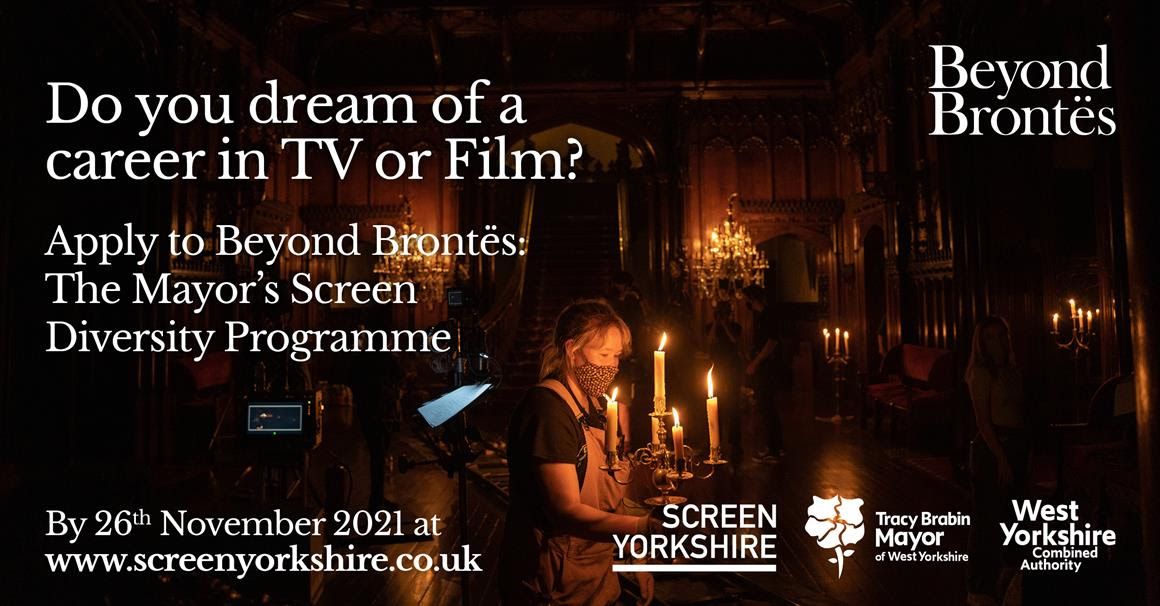 Screen Yorkshire's 'Beyond Brontës' is now open for applications. A part-time training package breaking down the barriers which prevent young people from getting into the screen industries. 

Applications are open until 12 noon 26th November 2021https://buff.ly/2OOaK8d