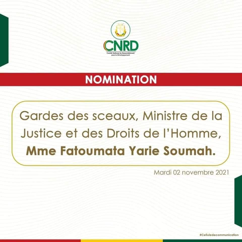 Garde des Sceaux, Ministre de la Justice et des Droits de l’Homme, Mme Fatoumata Yarie Soumah épouse Yansané.