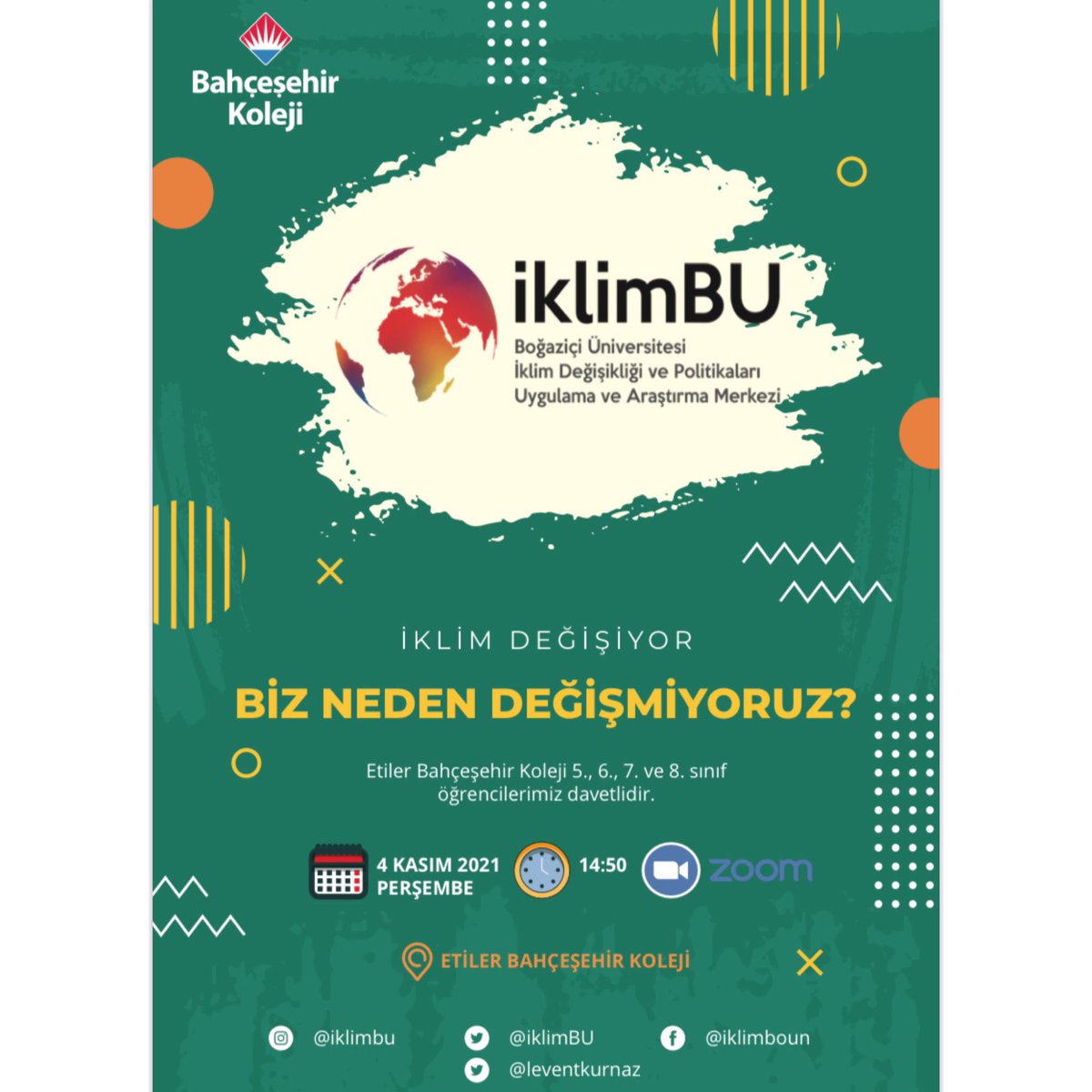 bk_etiler's tweet photo. Küresel iklim değişikliğini önemsiyoruz. Yarın Boğaziçi Üniversitesi İklimBu ekibinin öğrencilerimizle yapacağı söyleşiyi heyecanla bekliyoruz. @iklimBU @leventkurnaz https://t.co/46vBsbV7xk