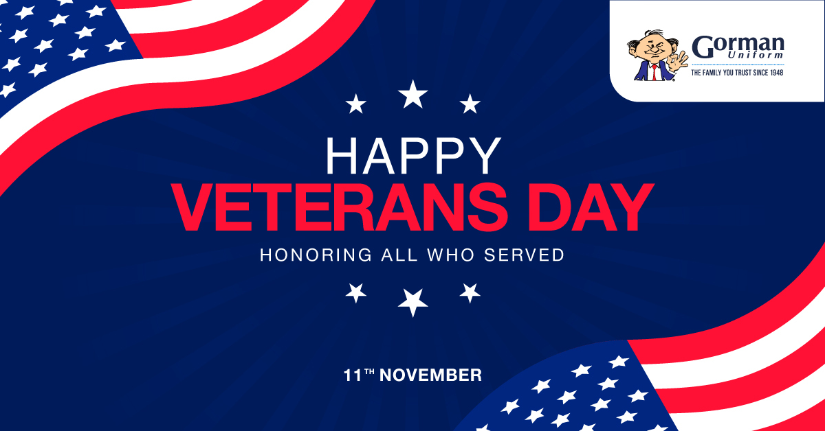 Saluting your service today and every day. Happy #VeteransDay from Gorman Uniform! 🇺🇸