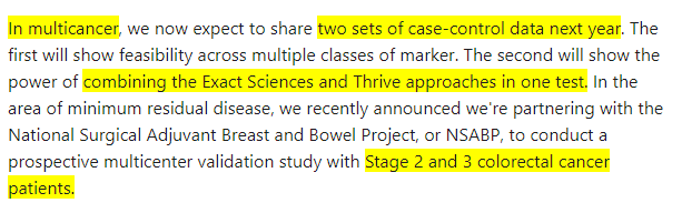 AlbertVilella's tweet photo. In #biotech #stocks, $EXAS Exact Sciences opening down -8-9% in the NASDAQ after Q3 results. Some bits of information regarding the #MultiCancerScreening test that is being developed in combination with Thrive technology https://t.co/oDxLxk8aVs