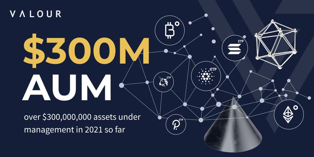 Valour has surpassed $300M in AUM 📈. An increase of more than 3091% since the beginning of the year!

We look forward to the introduction of more first of their kind products, as well as additional exchange listings that will broaden investor access to this new asset class.