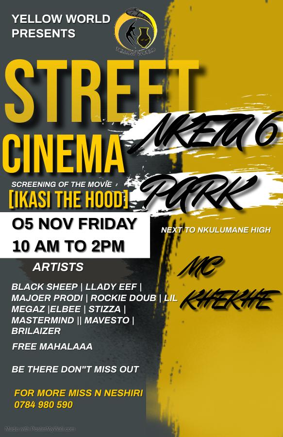 Yohh yohh yohhhh, the artists line up for the Street Cinema Tour is flames🔥🥵. We cant wait to witness these performance on Friday from some of the Yellow World members, be sure to attend coz its gonna be littyyy 💃🏻💃🏻🔥🔥
#YWStreetCinemaTour
#keytothecity 
#youthparticipation