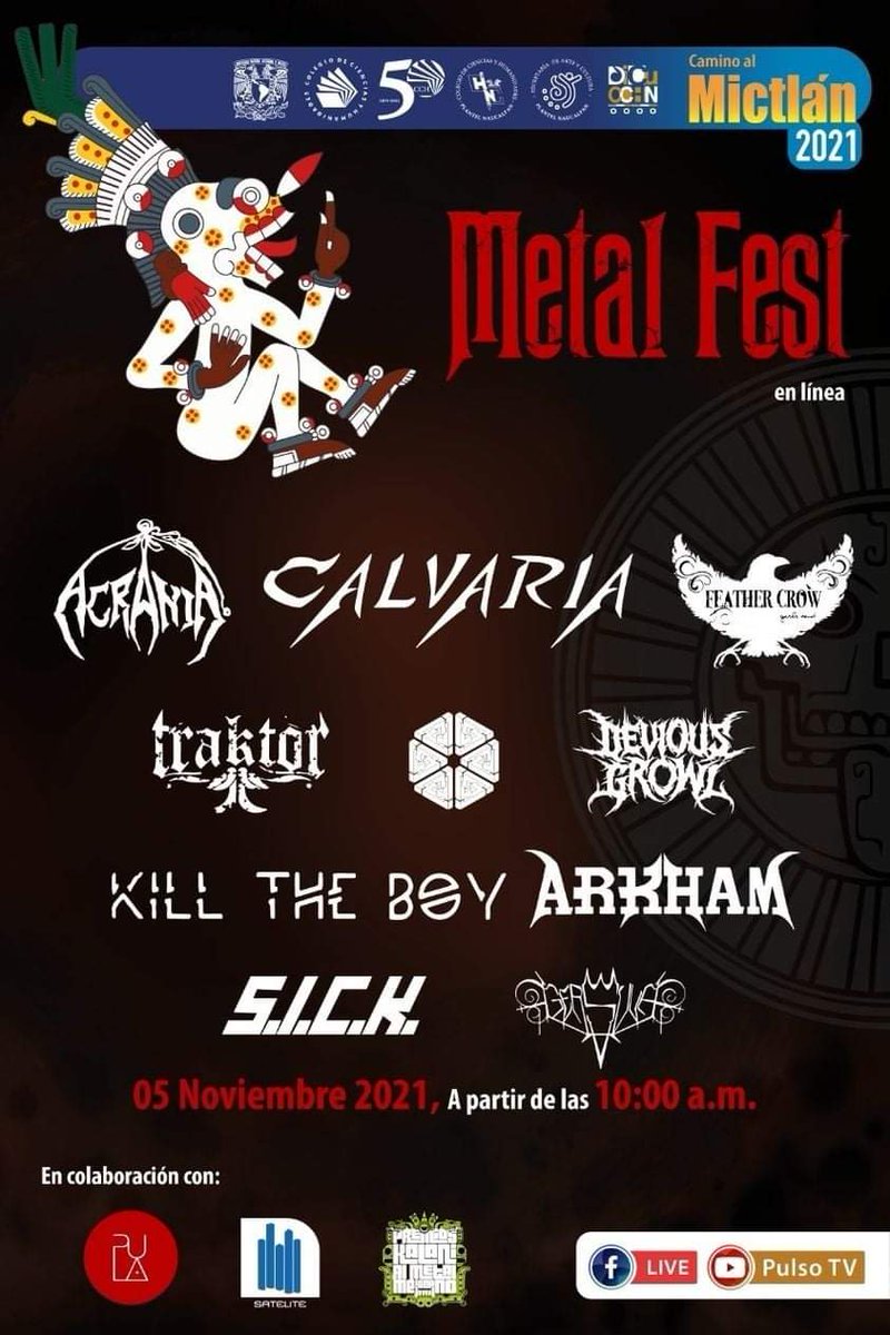 DEB_ALT_RADIO's tweet photo. El Mictlán con #TalentoNacional #MetalMexicano trae a @calvariamx + #Arkhammx + #FeatherCrow + @traktormexico + @DeviousGrowl + @AcraniaOfficial + #KillTheBoy + @Sick en el Metal Fest CCHNaucalpan junto con #LaMejorFacetaDelMetalMexicano los @PREMIOSKALANI 🤘🏽☠🤘🏽yeeah!!! https://t.co/QZa08AkuRg