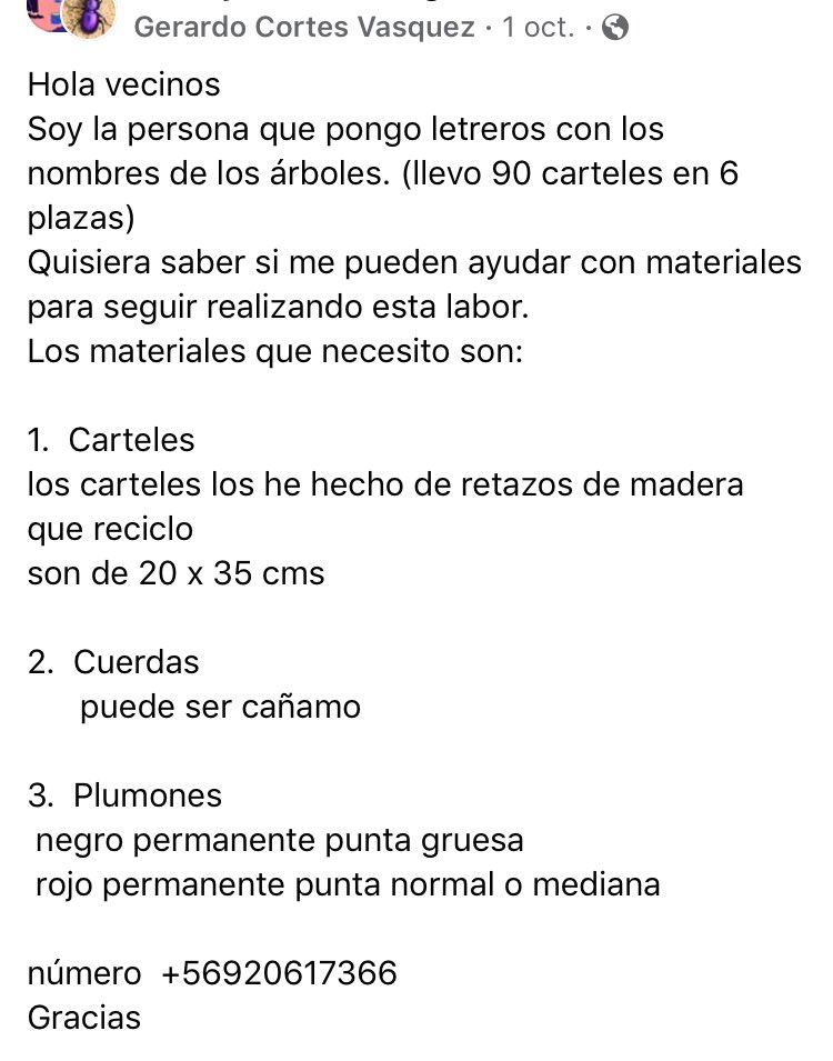 "Anda un caballero poniendo cartelitos en los árboles de las plazas de San Miguel para q todos aprendamos un poco más." Su nombre es Gerardo cortés 👇
Vía <a href="/RobFuentesM/">Roberto Fuentes. 🌳</a>