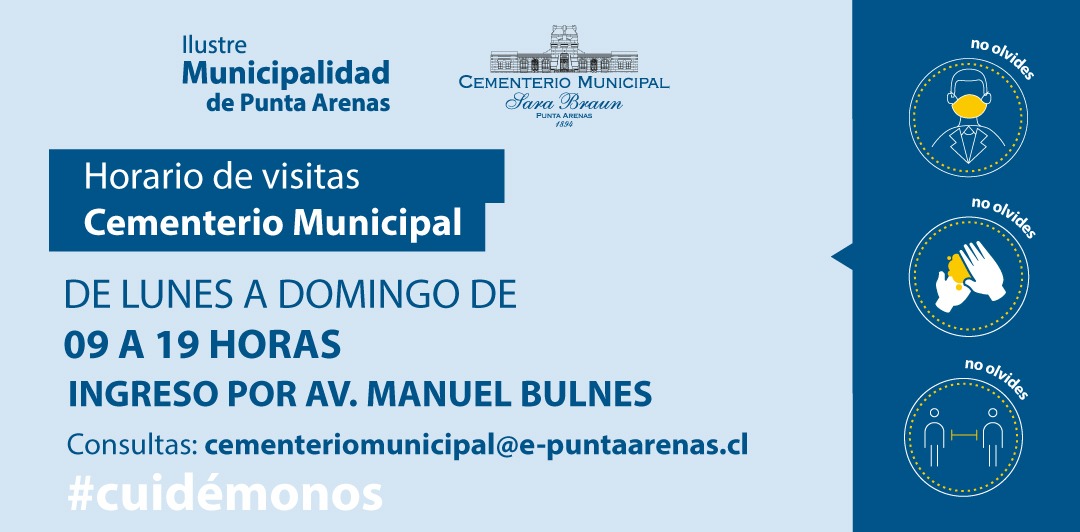 #PuntaArenas !Atención Vecinos! Desde ahora el Cementerio Municipal tendrá un nuevo Horario de lunes a domingo 👀Para más información revisa la siguiente gráfica ✍️👇✅ <a href="/ClaudioRadonich/">Claudio Radonich</a>