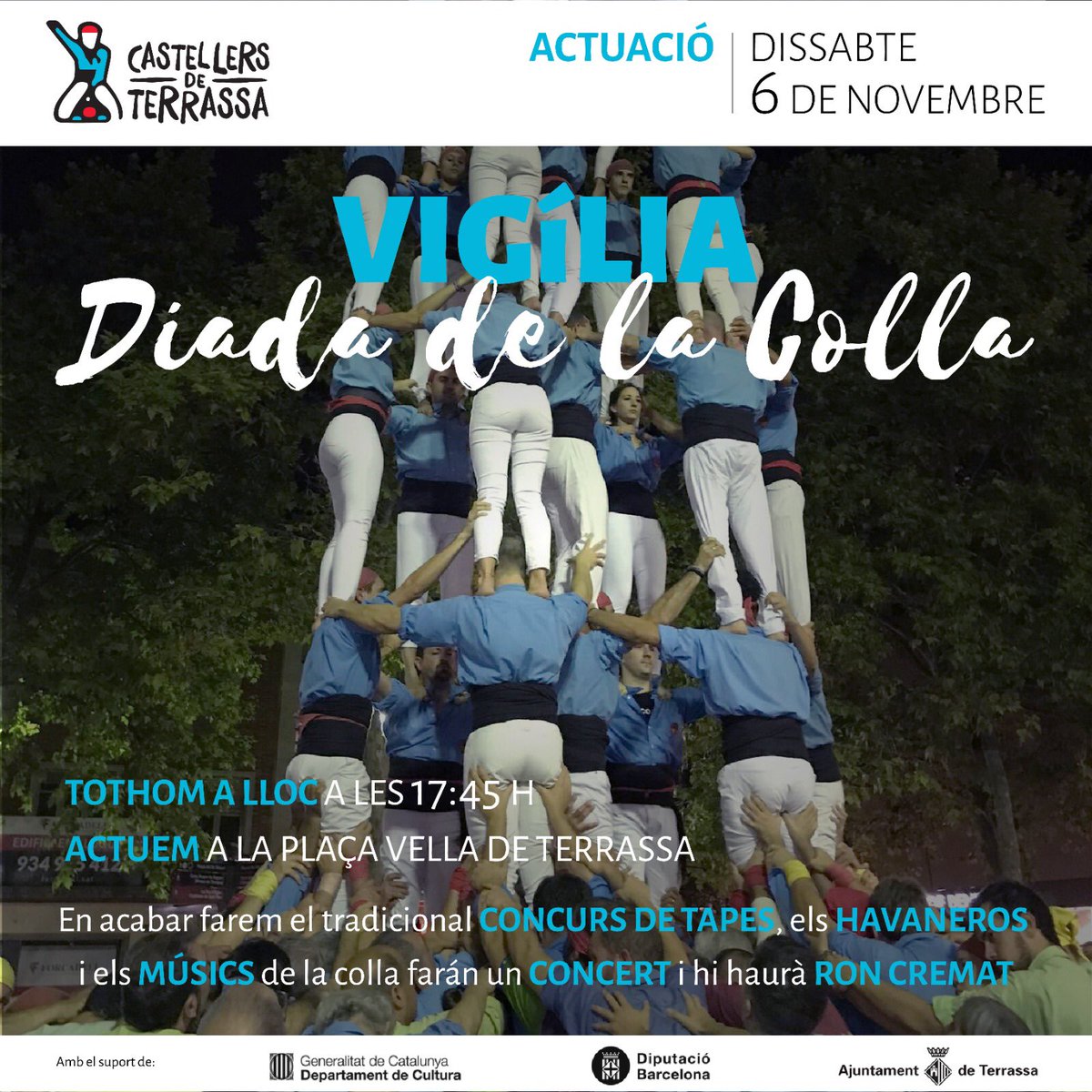 CDTerrassa's tweet photo. Ja la tenim aquí! La Diada de la Colla plena d’activitats i actuacions!
Us esperem: tenyim la ciutat de Blauturquesa 
#terrassa #cultura https://t.co/AOEZpUzrv0