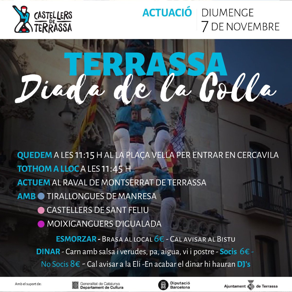 CDTerrassa's tweet photo. Ja la tenim aquí! La Diada de la Colla plena d’activitats i actuacions!
Us esperem: tenyim la ciutat de Blauturquesa 
#terrassa #cultura https://t.co/AOEZpUzrv0