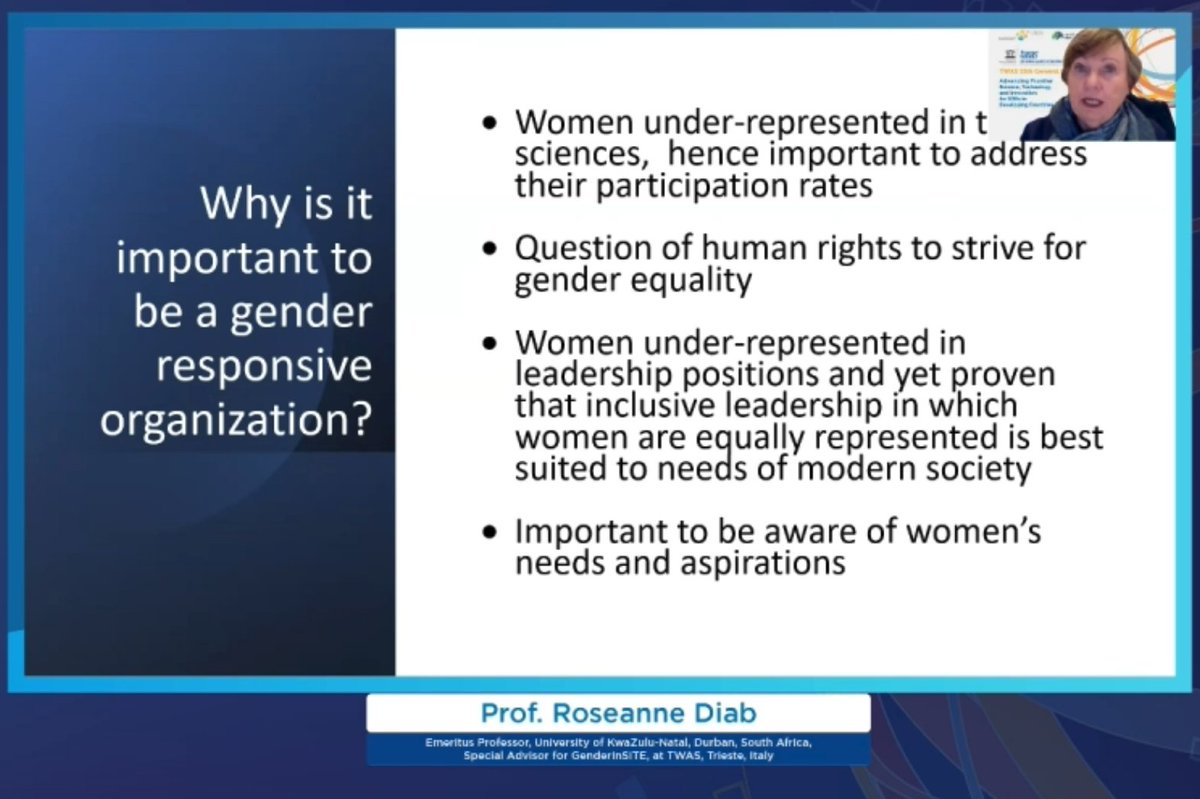 'Women are under-represented in terms of leadership positions and yet it is proven that inclusive leadership in which women are equally represented is best suited to the needs of modern society,' adds Diab #TWASGeneralConference