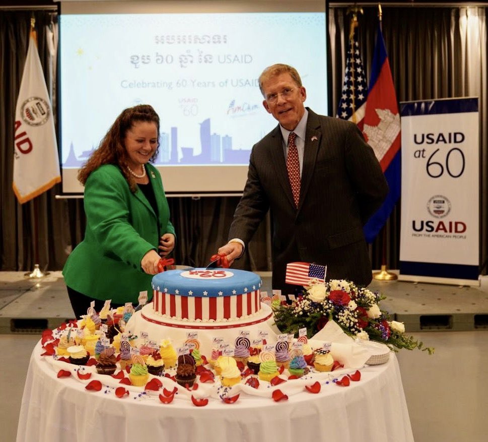 USAmbCambodia's tweet image. A great night to celebrate @USAID, established 60 years ago today! I&apos;m proud of U.S. development work around the world, including @USAIDCambodia&apos;s contributions to the economic &amp;amp; social progress of the Kingdom, working with the people of #Cambodia. Happy birthday, USAID!