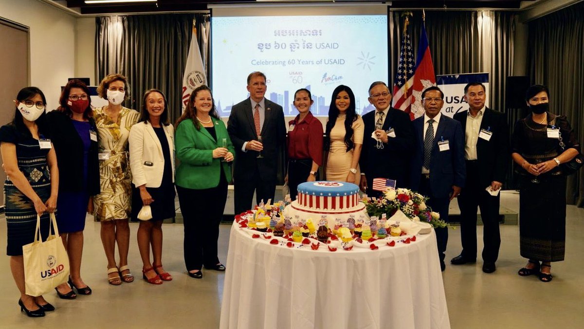 USAmbCambodia's tweet image. A great night to celebrate @USAID, established 60 years ago today! I&apos;m proud of U.S. development work around the world, including @USAIDCambodia&apos;s contributions to the economic &amp;amp; social progress of the Kingdom, working with the people of #Cambodia. Happy birthday, USAID!