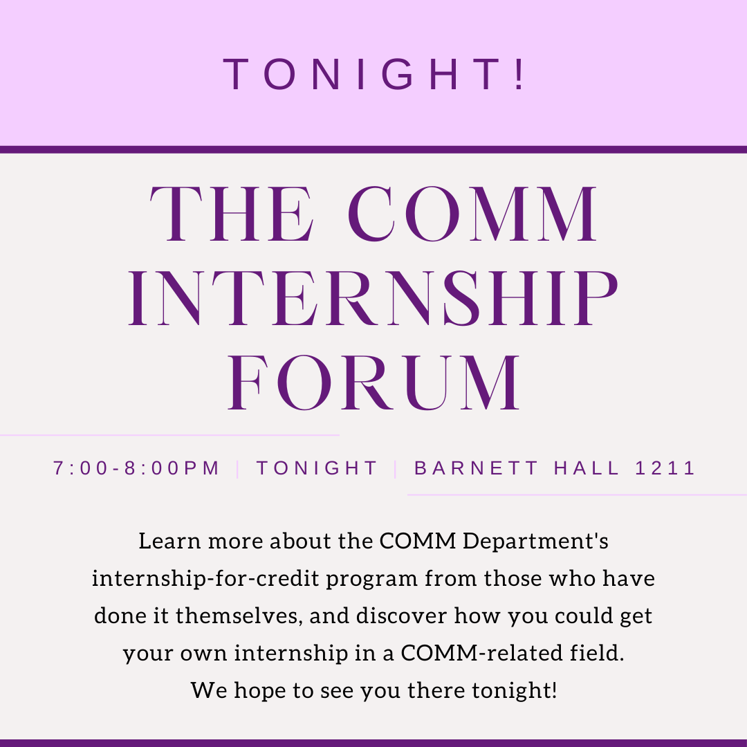 tsucommintern's tweet photo. The Fall COMM Internship Forum is happening tonight! We hope to see you at 7:00pm in Barnett Hall 1211. https://t.co/yiJJnDFhyC