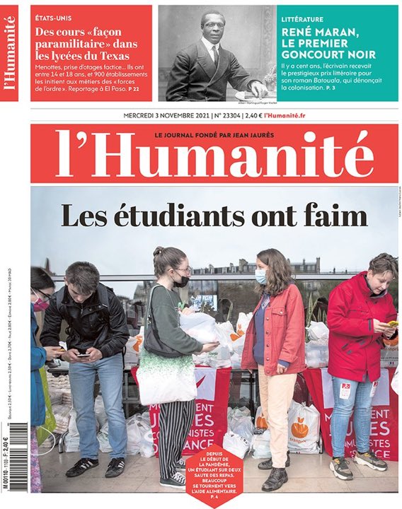 IanBrossat's tweet photo. Quand on aura épuisé la longue liste des débats ineptes qui monopolisent l'attention depuis des mois, il restera peut-être un peu de temps à consacrer aux étudiants qui crèvent la dalle dans la 6e puissance économique mondiale. 

Merci l'@humanite_fr de faire son job. https://t.co/0Bbj3lNPYc