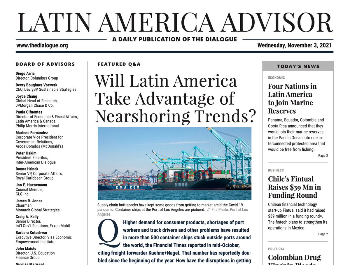 achacong13's tweet photo. How likely are companies to shift production to Latin America and the Caribbean, and which countries are best positioned to take advantage of the move?

José Antonio Muñoz, Tara Hariharan, Manuel Montoya &amp; @GlobalExecTrade comment #LatAmAdvisor

https://t.co/Zh6ufkVQ2F https://t.co/8Anwahm7Sc