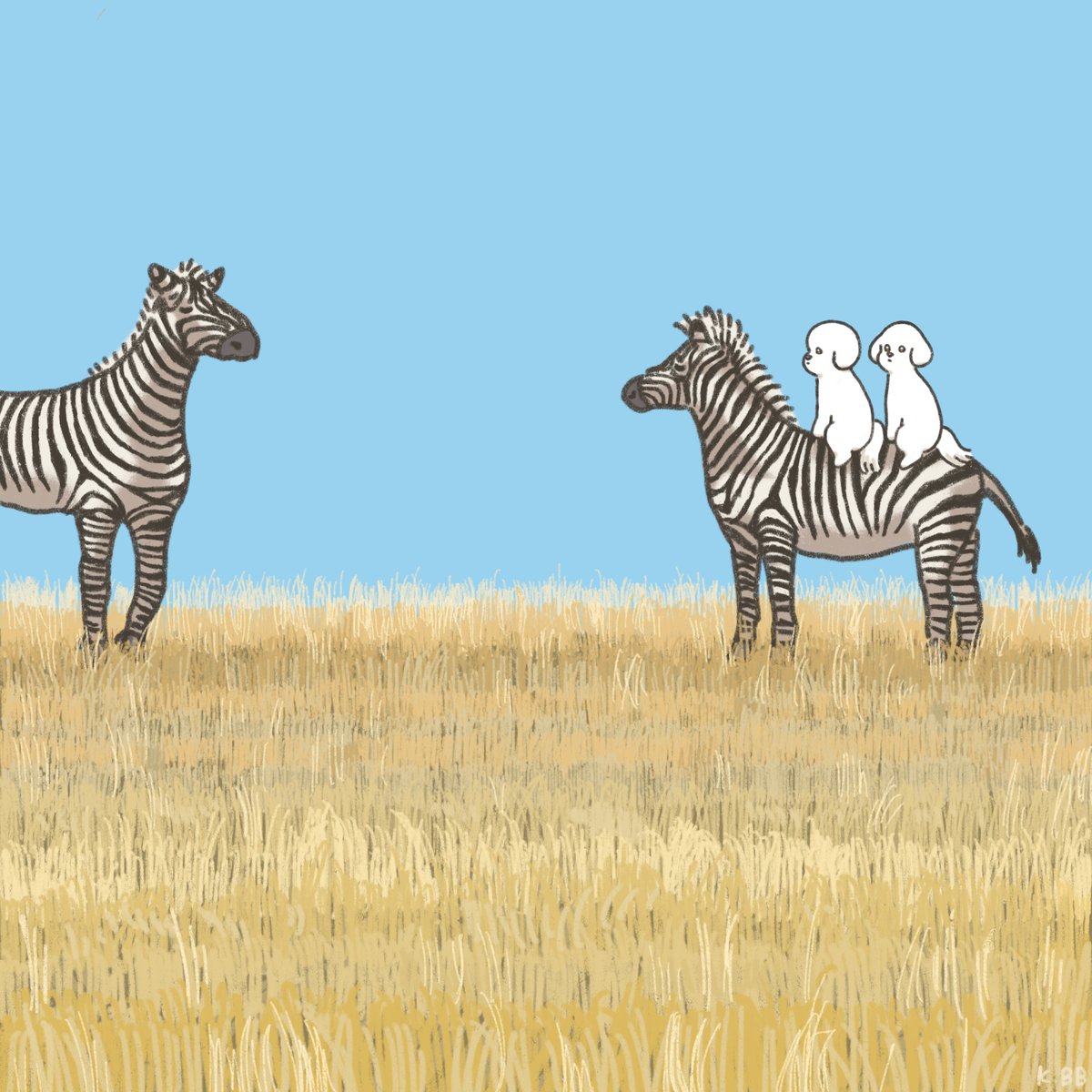 #2匹のビション と ヤマシマウマ(Zebra)