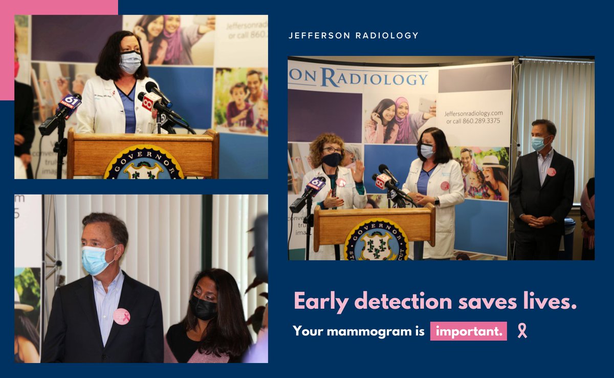 JeffRadiology's tweet photo. We had special visitors at our Farmington office last week! We want to extend a huge thank you to the Office of Governor Ned Lamont for your continued support of early breast cancer detection. #EarlyDetectionSavesLives #GetYourScreening https://t.co/1NxTq8erfa