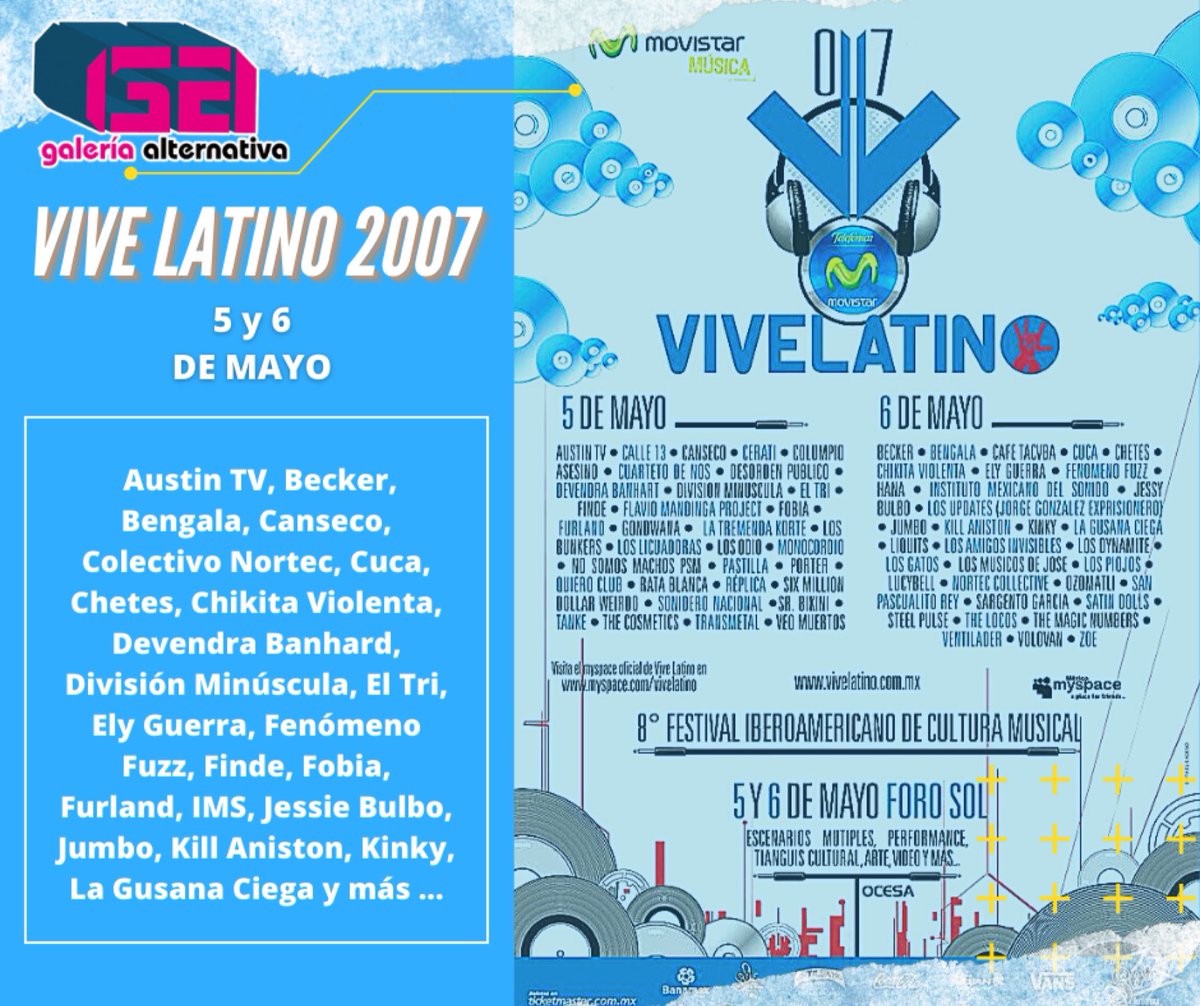 #Revive el tiempo recordando las ediciones del Festival <a href="/vivelatino/">Vive Latino</a> en Galería Alternativa.

Tres escenarios,área dedicada al Tianguis Cultural del Chopo,mercado gastronómico,áreas culturales,área de graffiti y de exposición. 

#Revive #VL207 #ViveLatino #VL22