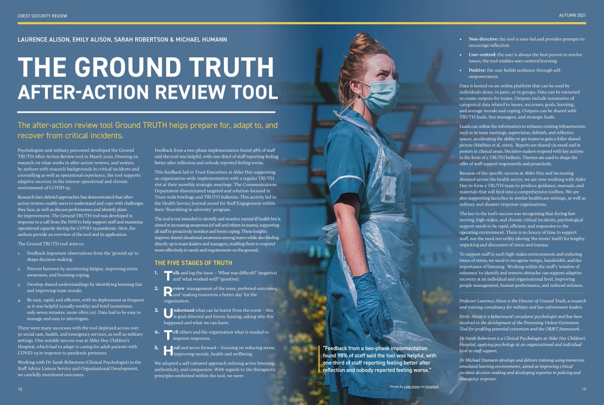 crest_research's tweet photo. The after-action review tool Ground TRUTH helps prepare for, adapt to, and recover from critical incidents ⬇️ By @LCritical, Emily Alison, @1sarahmae, and Michael Humann #COVID19 #CSR12 https://t.co/5BmMxBJxcJ https://t.co/7dTtfq1HrZ