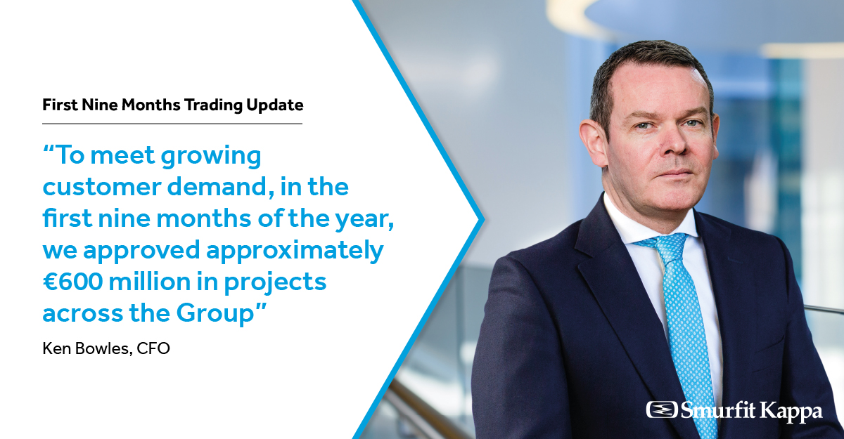 smurfitkappa's tweet photo. Our CFO, Ken Bowles comments on our performance over the First Nine Months 2021. To read more about the latest #SKGTradingUpdate click here https://t.co/Rhd0vwhQTY https://t.co/cHRHb3Mtk0