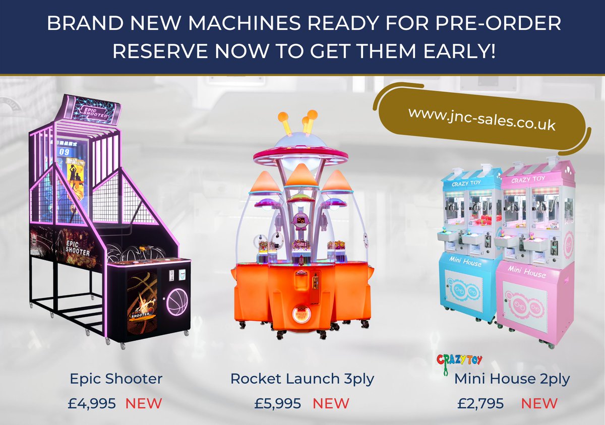 Now available for pre-order: 'Epic Shooter' basketball, 'Rocket Launch 3ply' prize machine and Crazy Toys 'Mini House 2ply' crane - call now to get your name on next years big hits! #jncsales
