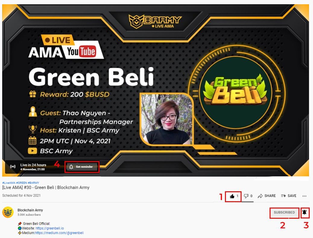 BARMYGROUP's tweet photo. #Barmy &amp; @Green_Beli will co-host a live #AMA! 

⏰ 2PM UTC | Nov 4th

👤 Guest: Thao Nguyen | Partnerships Manager

🎁 Reward: 200 $BUSD

🔘Rules: 
🔸Complete 4 steps in the pic 👇
🔸Like &amp; Retweet
🔸Cmt proof &amp; tag 3 👧 in this Tweet

👉YT link: https://t.co/M9j8r6TbGP
Join us! https://t.co/dGbFPqkMp6