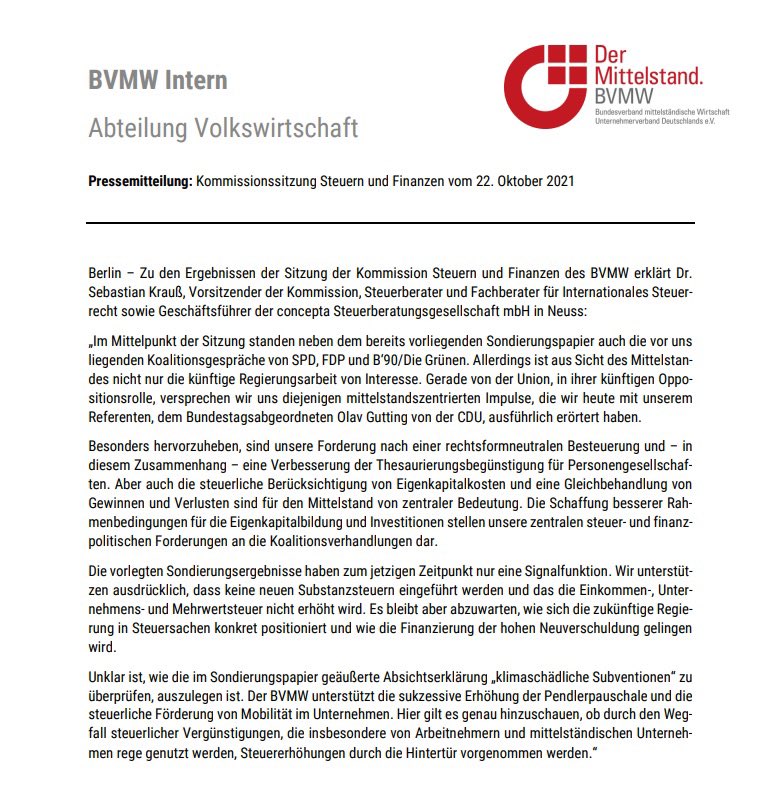 conceptaGmbH's tweet photo. Das die #Ampel lt #Sondierung keine neuen Steuern einführen möchte ist erfreulich. Abzuwarten bleibt, was mit der Prüfung "klimaschädlicher Subventionen" gemeint ist. Gerade die steuerliche Mobilitätsförderung wird im #Mittelstand rege genutzt u sollte aus- statt abgebaut werden https://t.co/r1cVtJ3oVc
