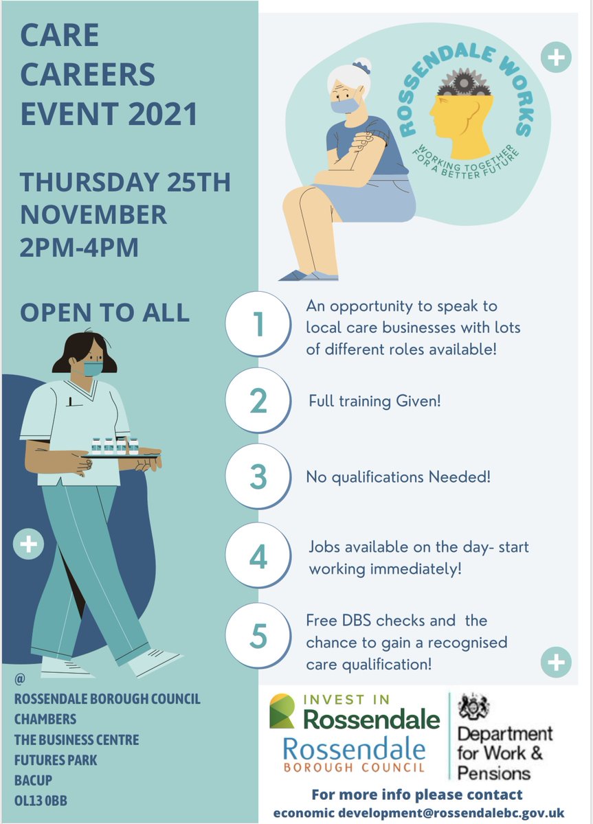 Care Careers Event 2021

🗓Thursday 25th Nov
🕑2PM-4PM
📍Council Chambers, Bacup OL13 0BB

ℹ️ Contact economicdevelopment@rossendalebc.gov.uk for more information 

#InvestinRossendale
