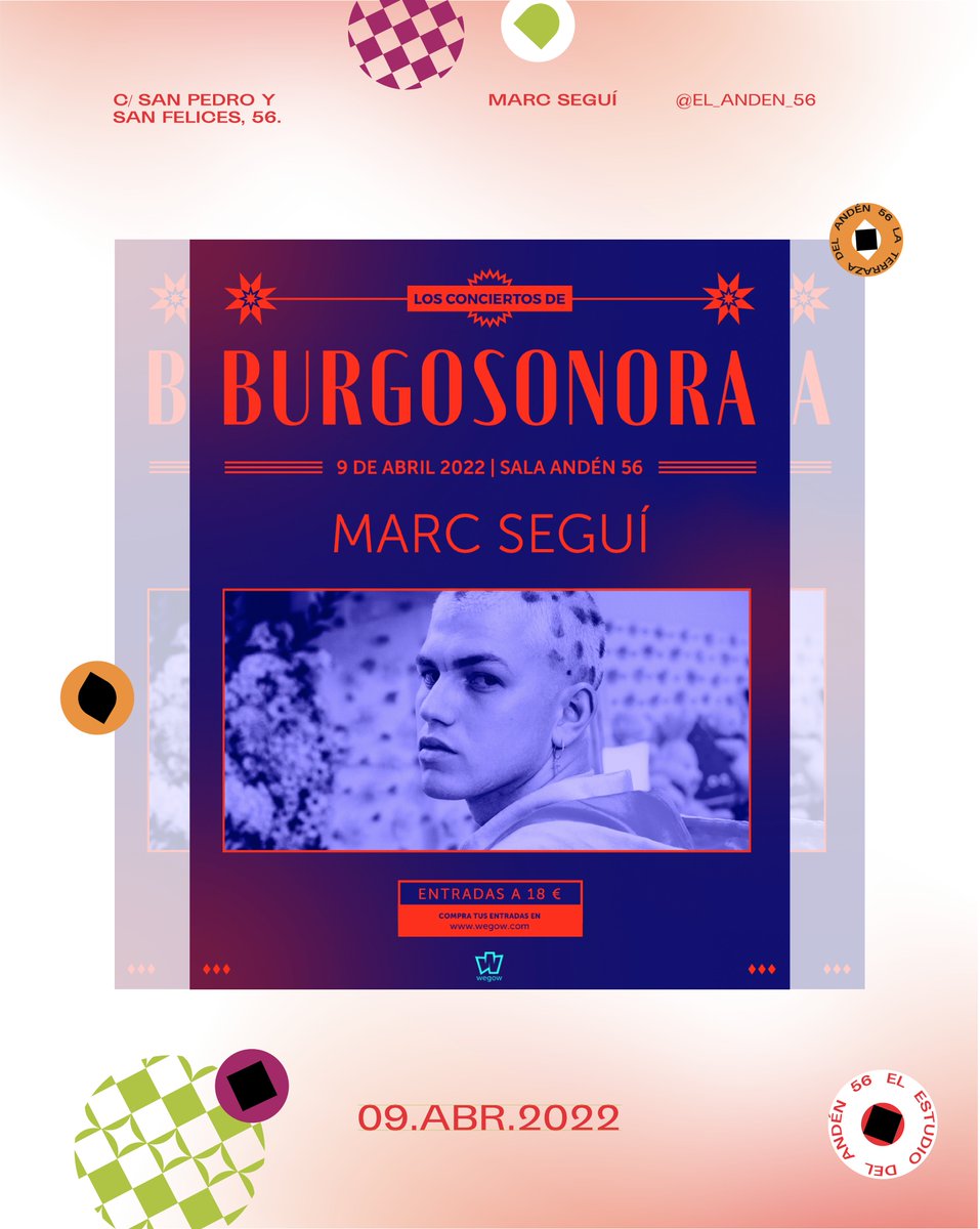 Sala Andén 56 (@salaanden56) on Twitter photo CHAVALES Y CHAVALAS!!
El 9 de Abril viene a la sala @seguimarc !!
Viene de la mano de <a href="/burgosonora/">Conciertos Burgosonora</a> #Burgosonora 🔥🔥
.
.
Podéis comprar las entradas como siempre en @wegowes o en nuestra web!! (Link en bio) CHAVALES Y CHAVALAS!!
El 9 de Abril viene a la sala @seguimarc !!
Viene de la mano de <a href="/burgosonora/">Conciertos Burgosonora</a> #Burgosonora 🔥🔥
.
.
Podéis comprar las entradas como siempre en @wegowes o en nuestra web!! (Link en bio)