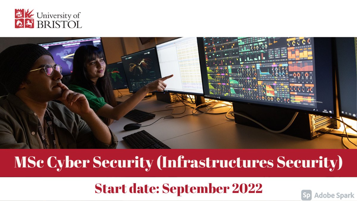 BristolCyberSec's tweet photo. New programme for 2022: we are now accepting applications for our new MSc Cyber Security Programme in Infrastructures Security, including units on ICS and IoT/IIoT security. Find out more: https://t.co/cj4ZkQcxxt https://t.co/jrYkOnMbhd