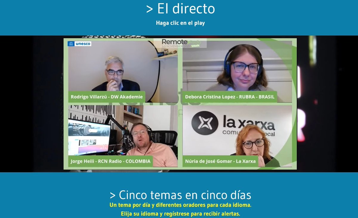 gzumeta's tweet image. ✅Esta tarde, la 3ª Jornada de la #RemoteRadioWeek, organizada por la @Unesco
👉Tema: La contribución remota
👉Horario en español: 18:00-20:00 h.
🟥Cómo seguirlo? Aquí 👇
🔴gorkazumeta.com/2021/11/como-s…