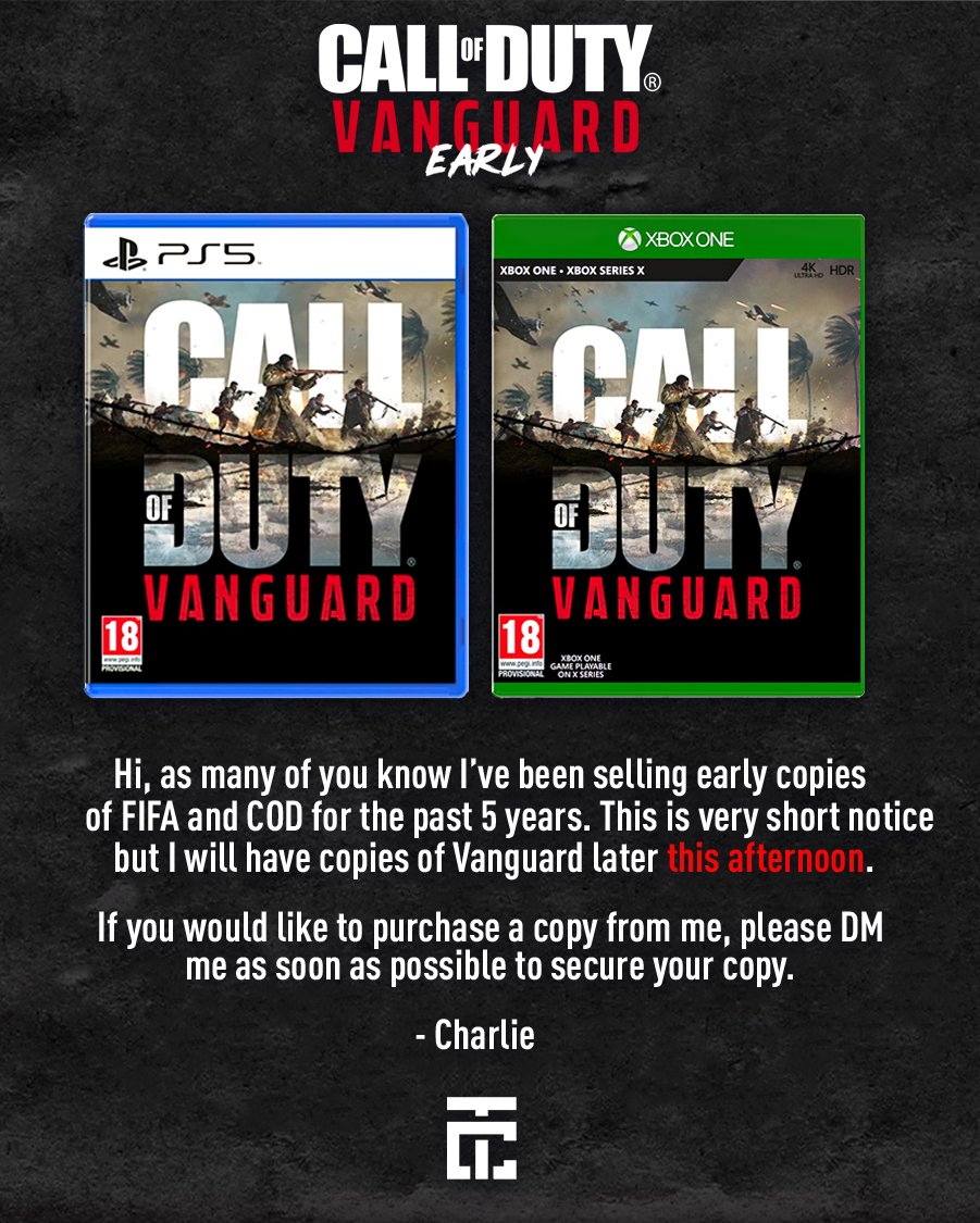 notcharlietwigg's tweet photo. Want to play Vanguard early?👀
#COD #CODVanguard #EarlyCOD #CallofDutyVanguard #CallOfDuty #PS5 #XboxSeriesX #beforerelease #zombies #codzombies #codleak #vanguardleak https://t.co/9weoex9wQp