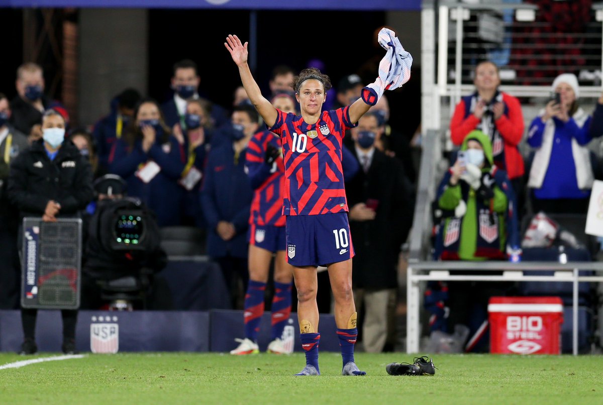 CarliLloyd's tweet photo. I want to thank everyone who came out to the game in Minnesota. I could not have asked for a better atmosphere to play my last ever @USWNT game. The stadium and crowd was one of the best I’ve played in. I didn’t block out a single thing that night. https://t.co/c7a59dcYk3