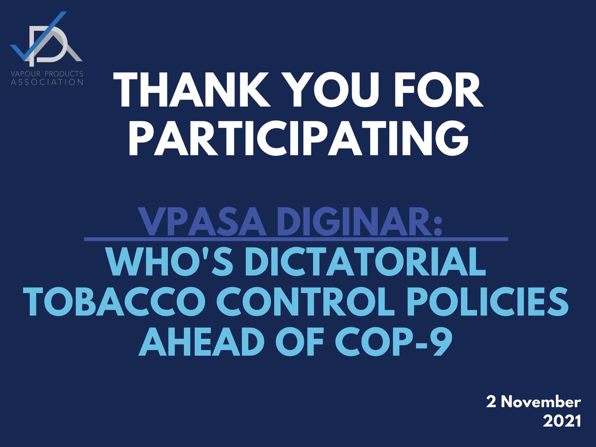 VPASouthAfrica's tweet photo. A big thanks to all our panellists and attendees for making this session a success.
You can view and share the diginar recording here:
https://t.co/GW80Bkal7F
#VapeWithVPASA #COP9 https://t.co/vgOUmshiUF