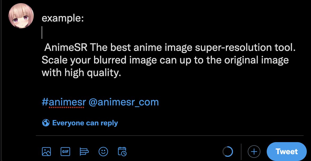 animesr_com's tweet image. AnimeSR release event, draw to win your premium account!
▼Event Rule
1. Follow AnimeSR @animesr_com
2. Post your experience about AnimeSR
and tag " #animesr and @animesr_com
Website : animesr.com