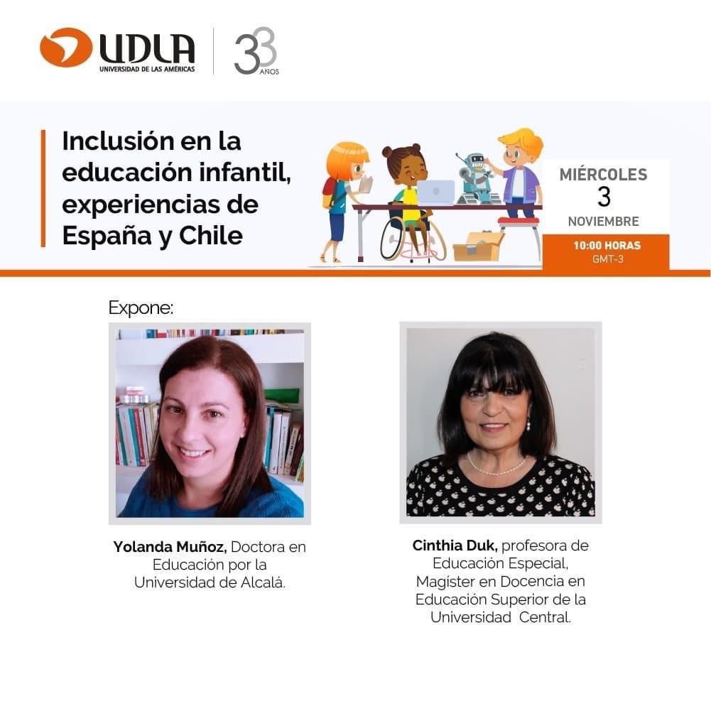 AnaHenriquez's tweet photo. En conversatorio sobre Inclusión en Educación Infantil @FeduUdla @UDLA_CL @UdlaEpa. Experiencias de Chile y España. https://t.co/zIgo6GIUfn