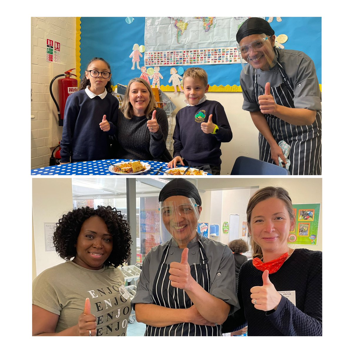 Smallwoodschool's tweet photo. A thumbs up for #schoollunches from our visiting parents from Y4-6 today. Thanks to Chef Emandey and her team for the delicious rainbow plate of food on offer today. #tacos @ChefsinSchools #fuelthefuture #SmallwoodEats #Foodvision https://t.co/dgmm5jGY47