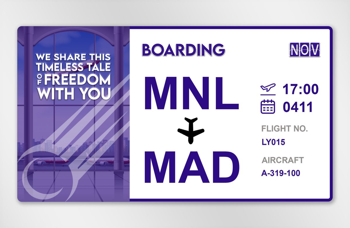 ͏͏͏͏͏͏
͏͏͏͏͏͏
͏͏͏͏͏͏
FLIGHT NO. LY015
Manila to Madrid
11/04/21, 17:00:00
͏͏͏͏͏͏         
͏͏͏͏͏͏
͏͏͏͏͏͏