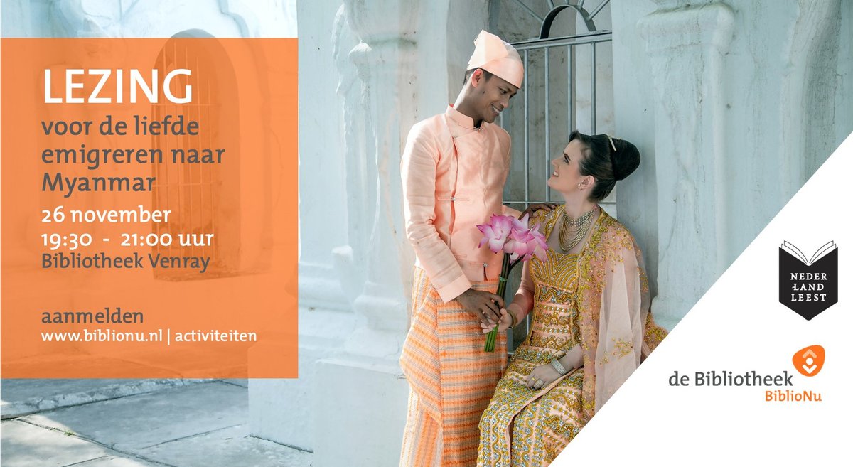 Voor de liefde emigreren van Venray naar Myanmar (en weer terug). Dat deed Sanne Spee.. Tijdens deze lezing blikt Sanne terug op de afgelopen vier jaar.
Meer info op biblionu.op-shop.nl/110/emigreren-…
#NederlandLeest #Myanmar #lezing #Venray