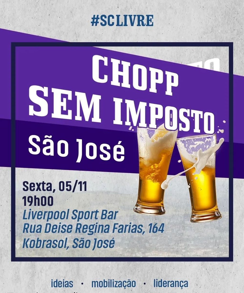 dayborgesday's tweet photo. 🍺 CHOPP É BOM!
🍻 SEM IMPOSTO MELHOR AINDA!!
NÃO PERCA!‼️
Próximo evento será em São José! 🍻
Venha #sextar com liberdade🔥🔥🔥
Ideias, mobilização e liderança. Movimento #SCLivre, uma rede de defensores e apoiadores das ideias de liberdade.
#choppsemimposto #movimentosclivre https://t.co/k35efQsCnS