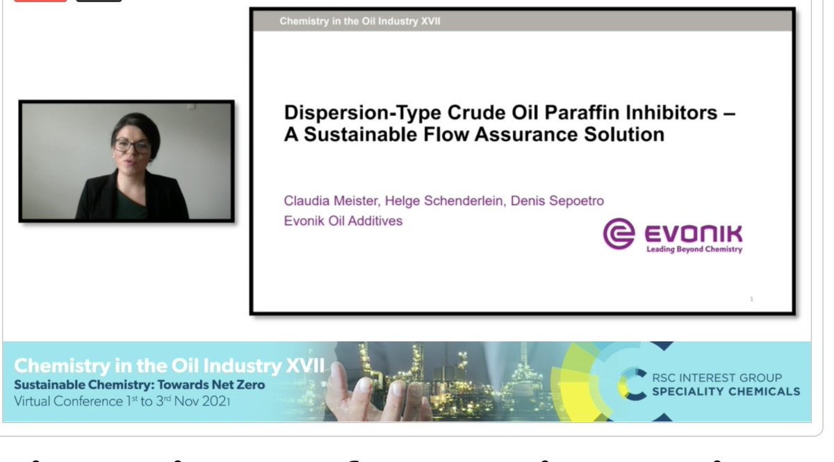 RSC_SCS_CITOI's tweet photo. Great to see Claudia Meister @EvonikOilAdds at #CITOI2021 showcasing the significant #Sustainability advantages of dispersion-type additives #NetZero #PoweredByChemistry https://t.co/9KYrhoos1N