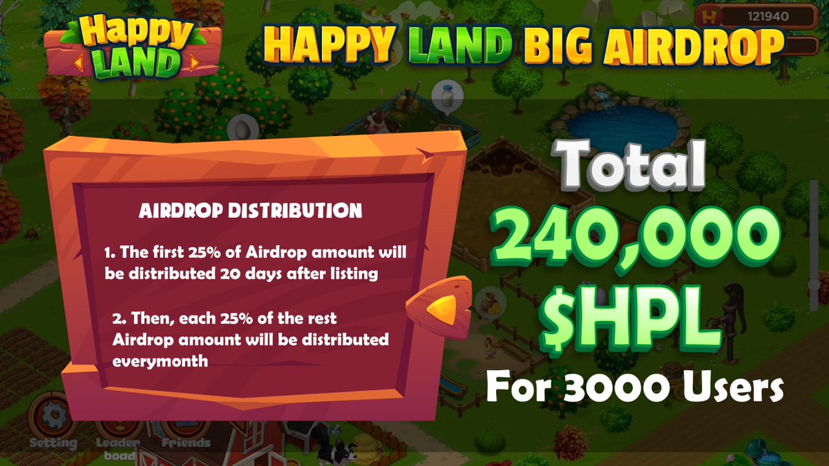 🥳HAPPYLAND BIG AIRDROP IS HERE. 
To reward our members, We would like to Go Big with HappyLand Big #Airdrop Campaign
👉 240,000 HPL token for 3000 users ( public sale price: 1 HPL = $0.05) 
What you need to do to get $HPL ? Click below link 👇
forms.gle/DGzaAPKZBQBA8J… 
#happyland