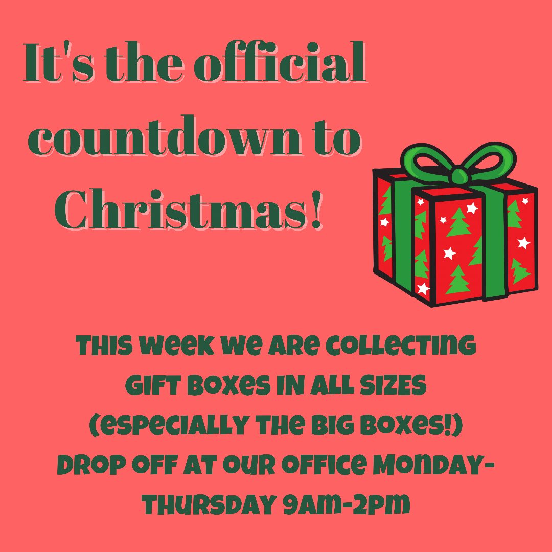 lotcarolinas's tweet photo. We are in need of gift boxes in all sizes for our Christmas events coming up! You can drop off at our office Monday-Thursday 9am-2pm! If you want to donate but can’t get by during these hours please message us! https://t.co/9VTzeBPvxw