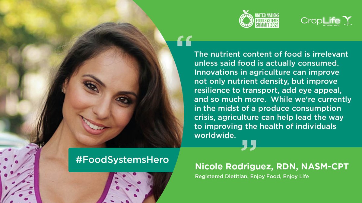 CropLifeIntl's tweet photo. Who is our #FoodSystemsHero? Our #foodheroes are people working to advance agricultural #innovation that help deliver more sustainable food systems for the world. #UNFSS2021 #FoodSystems #RD #dietitian #Agriculture @FoodSystems @NRodriguezRDN https://t.co/6JXUmMLmWK https://t.co/QRErQzkQGg