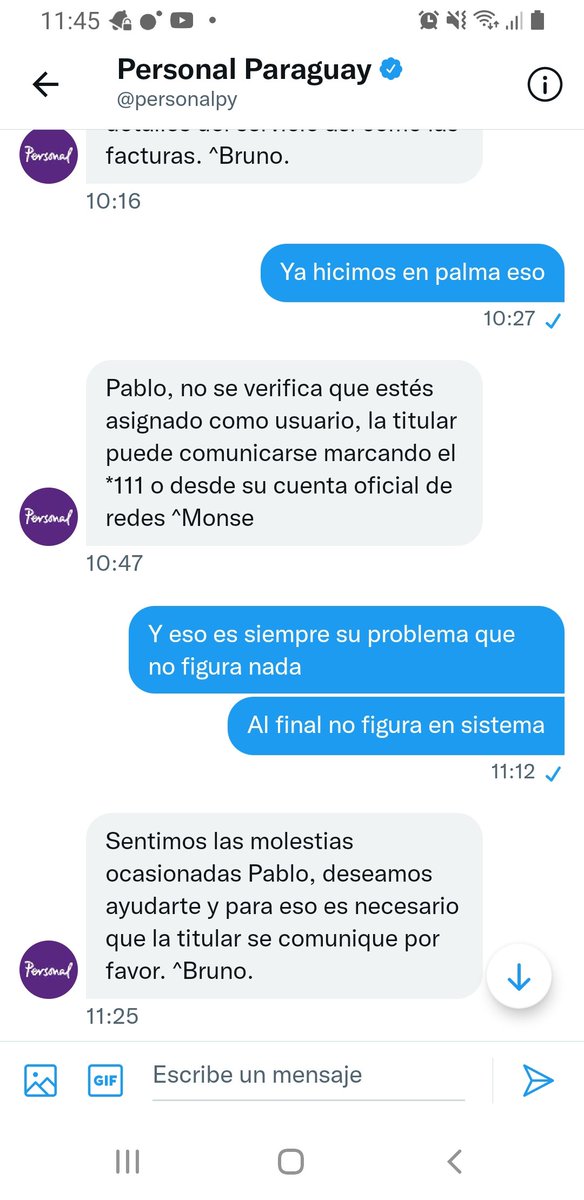 jpcheche's tweet photo. @ZMilor @personalpy Esta fue su ayuda de llamar y esperar 1 hora para que atienden gastar saldo y tiempo en vez de cuidar a su cliente y nose como activaron el otro paquete sin autorización de mi mama y ahora no me ayudan @personalpy https://t.co/w9btFGCWxS