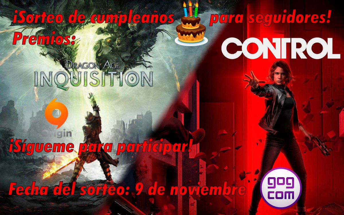 pacoluis23's tweet photo. ¡Pues este mes tengo #sorteito doble para el canal de #Twitch y la ocasión es ni mas ni menos mi cumpleaños! Esta vez se sortean Dragon Age Inquisition para Origin y Control para GOG. Estos dos juegos se sortearán por separado ¡así que estad atentos al momento del sorteo! https://t.co/IgjRyVPfHU