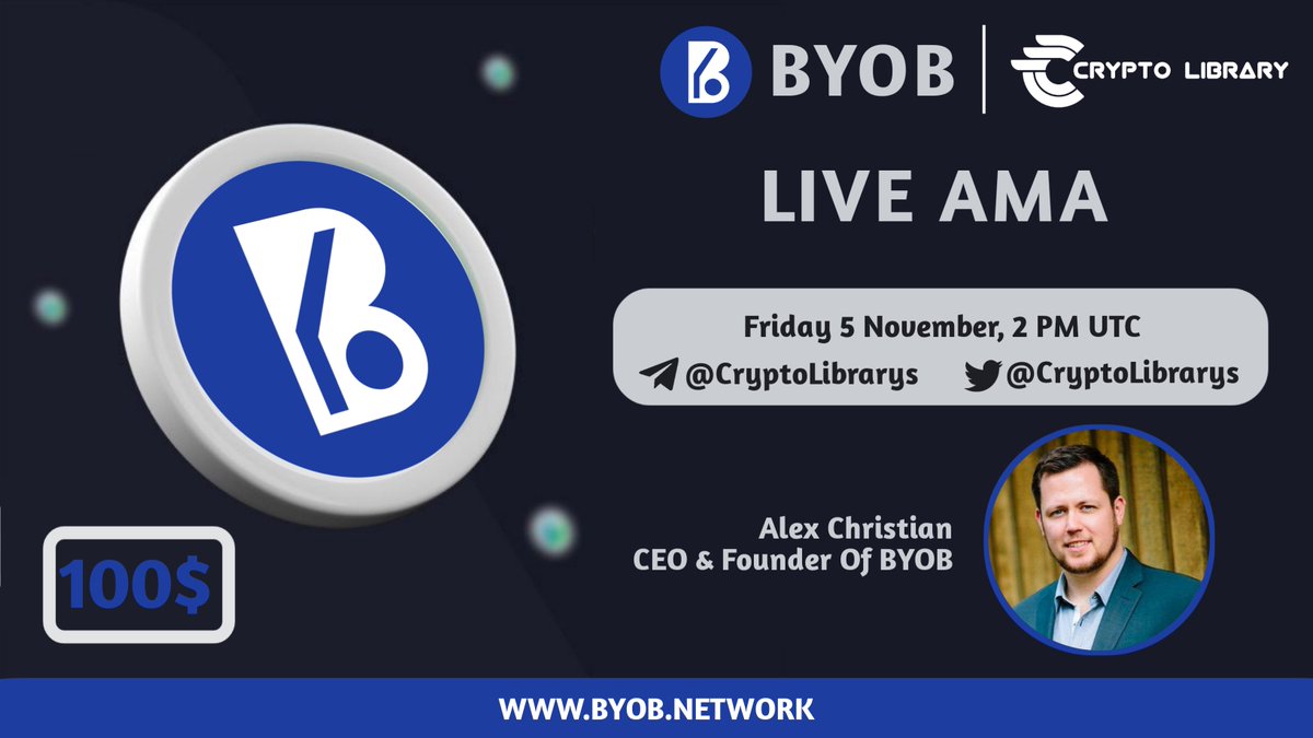 📢 AMA Series Crypto Library's with BYOB 

Date : 5 November
Time : 2 PM UTC
Venue : t.me/CryptoLibraryD…

Rules : 
1. Follow <a href="/CryptoLibrarys/">Crypto Library's</a> + @BYOB_DAO and RETWEET
2. Join Our Telegram Group
3. Send Maximum 2 Questions + Tag 3 People's