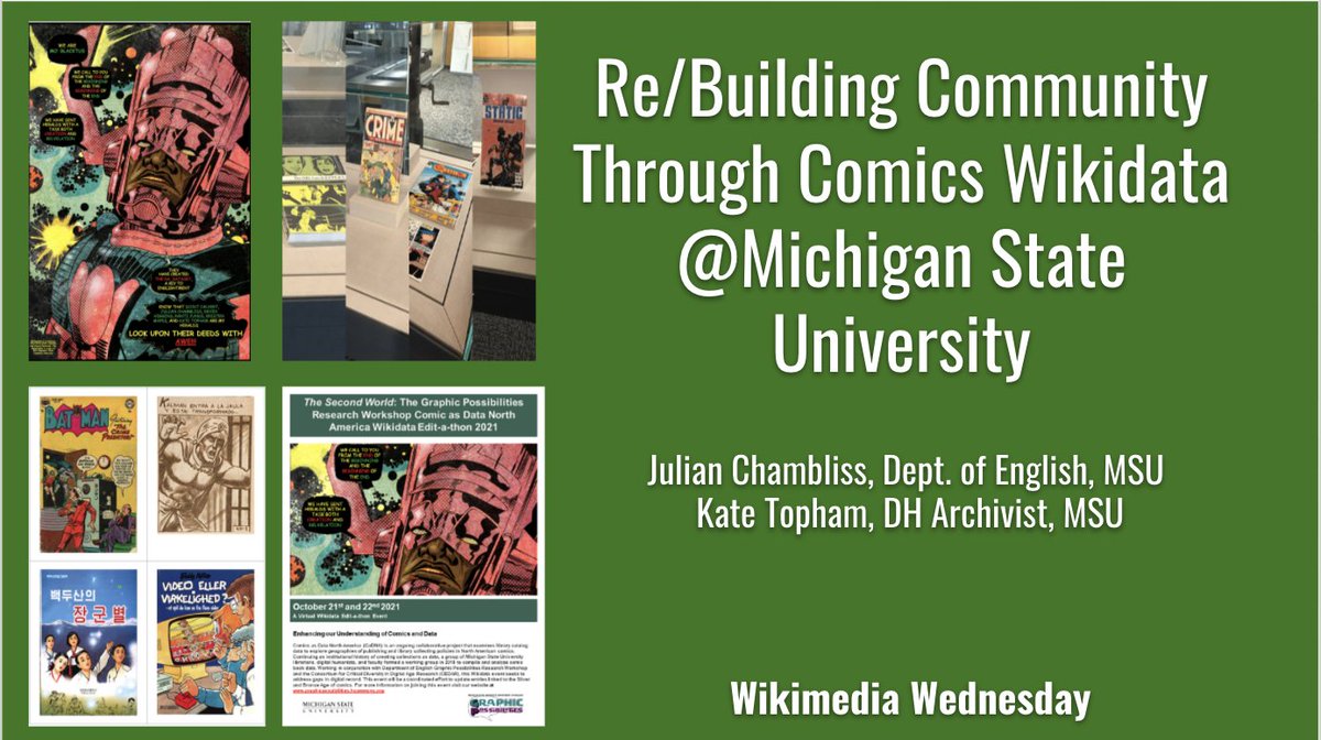 JulianChambliss's tweet photo. My thanks to the organizers & attendees @britishlibrary #Wikimedia Wednesdays for inviting @tophkat and I to speak about our ongoing #GraphicPossibilities Wikidata
Edit-a-thons @JustinWigard @huffythescholar @CALMSU @msulibraries @MSUEnglish @miss_wisdom @BL_DigiSchol @kfitz https://t.co/SH1WzYT8JE